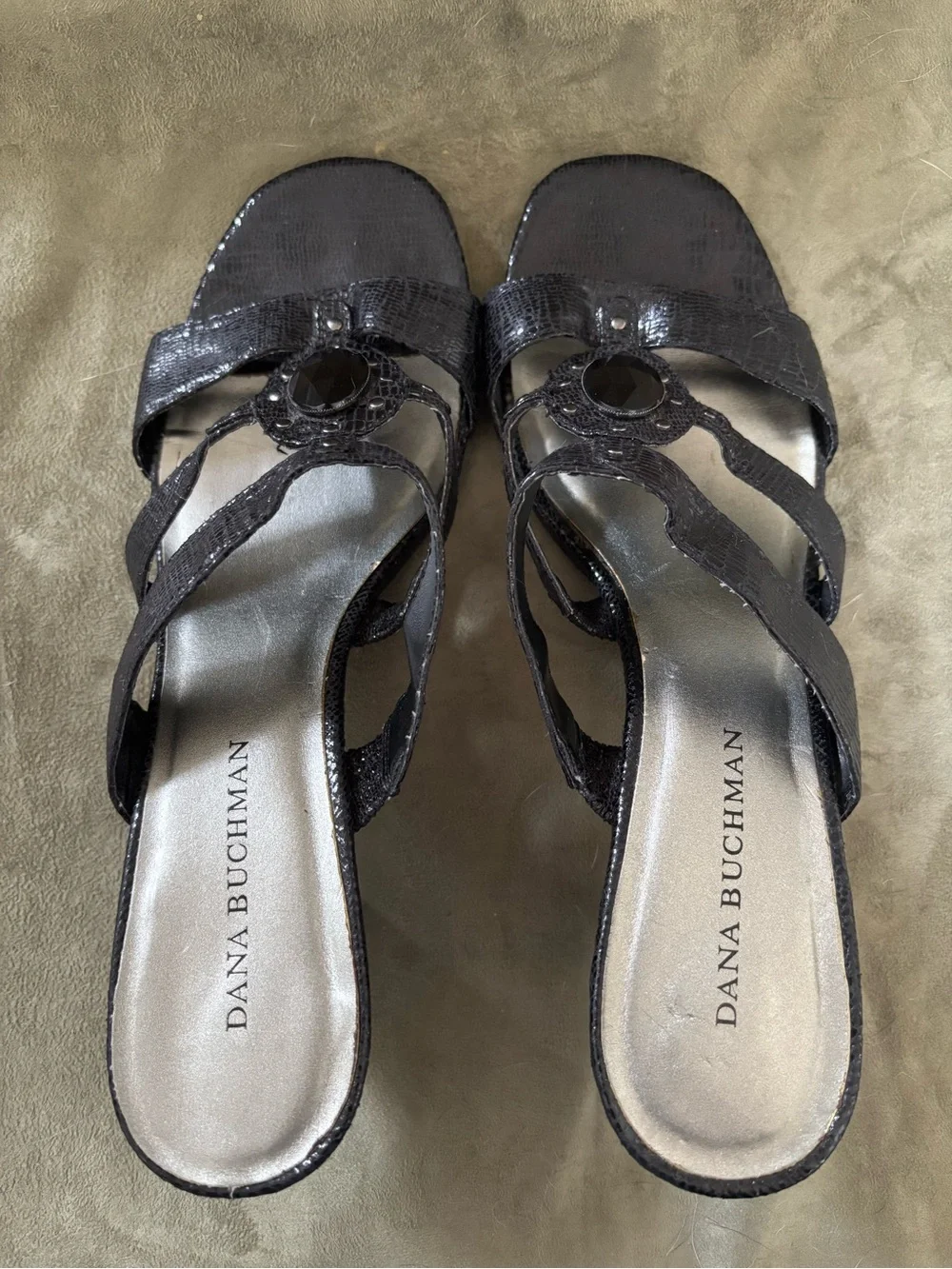 Dana Bachman Black Briony Jeweled Python Kitten Heel Slide Sandals Size 9 1/2 M